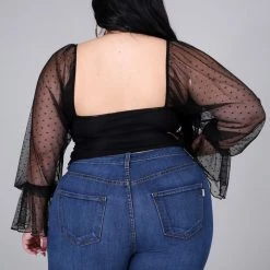 Curvaceous Boutique Black Mesh Drawstring Top SALE