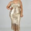 New Arrivals Tina Gold Fringe Sequin Dress