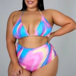Curvaceous Boutique Cotton Swirl Swim Set NEW