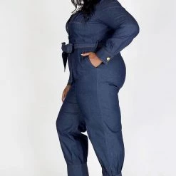 Curvaceous Boutique Denim Gold Button Jumpsuit NEW