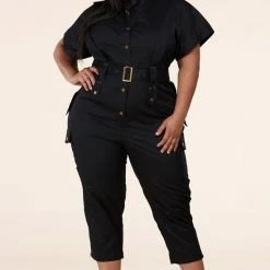 Curvaceous Boutique SALE Black Utility Jumpsuit