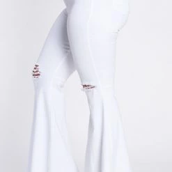 Curvaceous Boutique White Distressed Bell Bottom Jeans