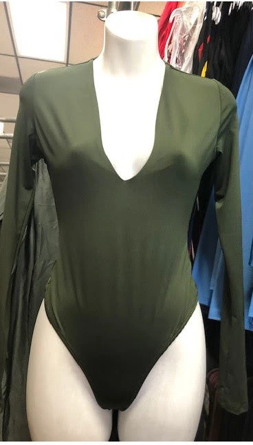 Curvaceous Boutique Olive Green Plunge Bodysuit 3 Curvaceous Boutique Olive Green Plunge Bodysuit