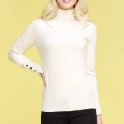Curvaceous Boutique Ivory Gold Button Turtleneck NEW