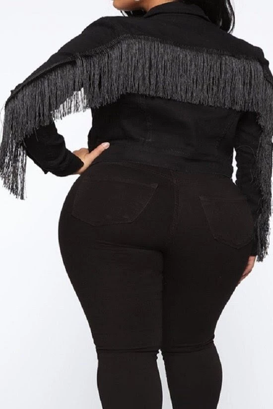 Curvaceous Boutique BLAZERS/VESTS/JACKETS Black Tassel Denim Jacket 5 Curvaceous Boutique BLAZERS/VESTS/JACKETS Black Tassel Denim Jacket