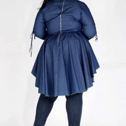 Curvaceous Boutique TOPS Denim Lace-Up Peplum Top