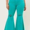 Curvaceous Boutique NEW Green Distressed Bell Bottom Jeans