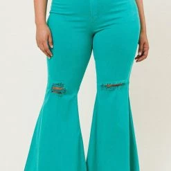 Curvaceous Boutique NEW Green Distressed Bell Bottom Jeans