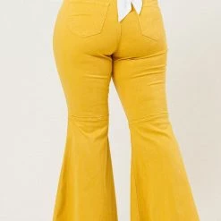 Curvaceous Boutique Mustard Distressed Bell Bottom Jeans NEW 7 Curvaceous Boutique Mustard Distressed Bell Bottom Jeans NEW