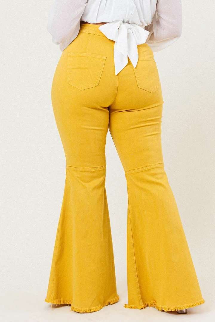 Curvaceous Boutique Mustard Distressed Bell Bottom Jeans NEW 5 Curvaceous Boutique Mustard Distressed Bell Bottom Jeans NEW