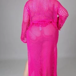 Curvaceous Boutique SALE Pink Crochet Slip Thru Set