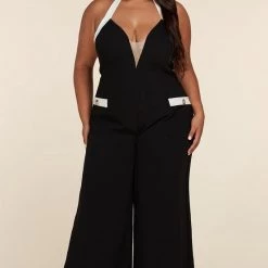 Curvaceous Boutique Black Contrast Halter Jumpsuit