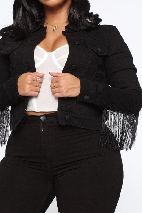 Curvaceous Boutique BLAZERS/VESTS/JACKETS Black Tassel Denim Jacket 3 Curvaceous Boutique BLAZERS/VESTS/JACKETS Black Tassel Denim Jacket