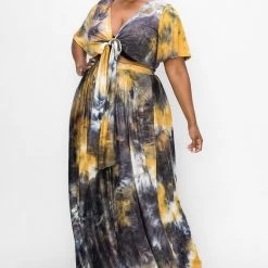 Curvaceous Boutique Yellow Tye Dye Skirt Set SALE