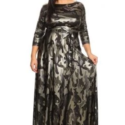 Curvaceous Boutique Cooper Foil Camouflage Gabby Maxi Dress