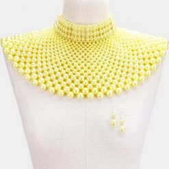 Curvaceous Boutique Yellow Pearl Armor Bib Necklace